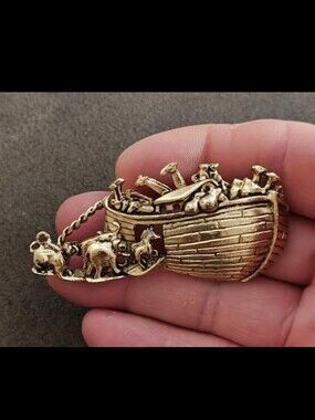 1990s Signed TOFA Gold Tone Noah's Ark Brooch